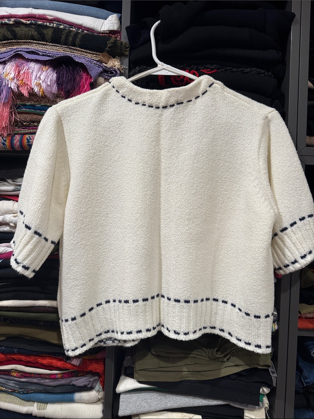 Zara Crop Knit Cardigan with Navy Stitching - Picture 3 of 5